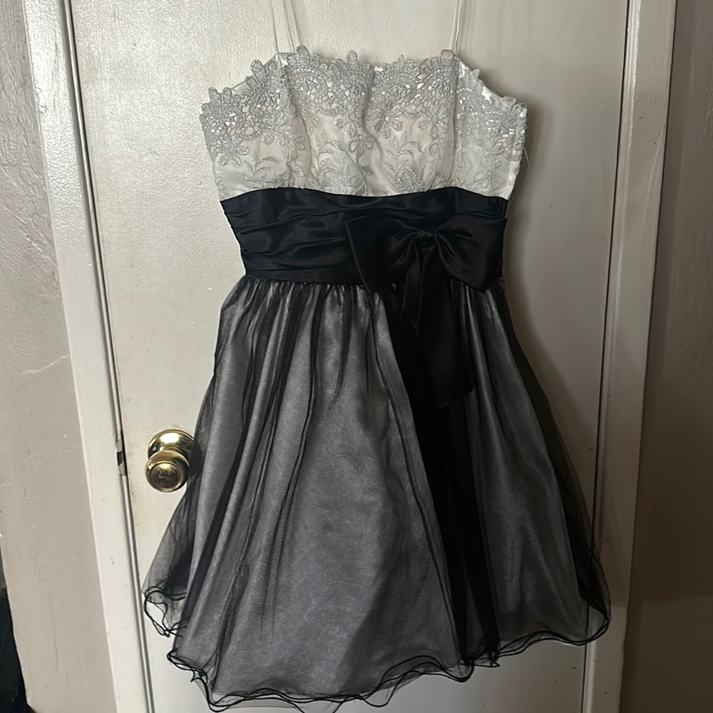 Black and white HOCO dress with tulle skirt